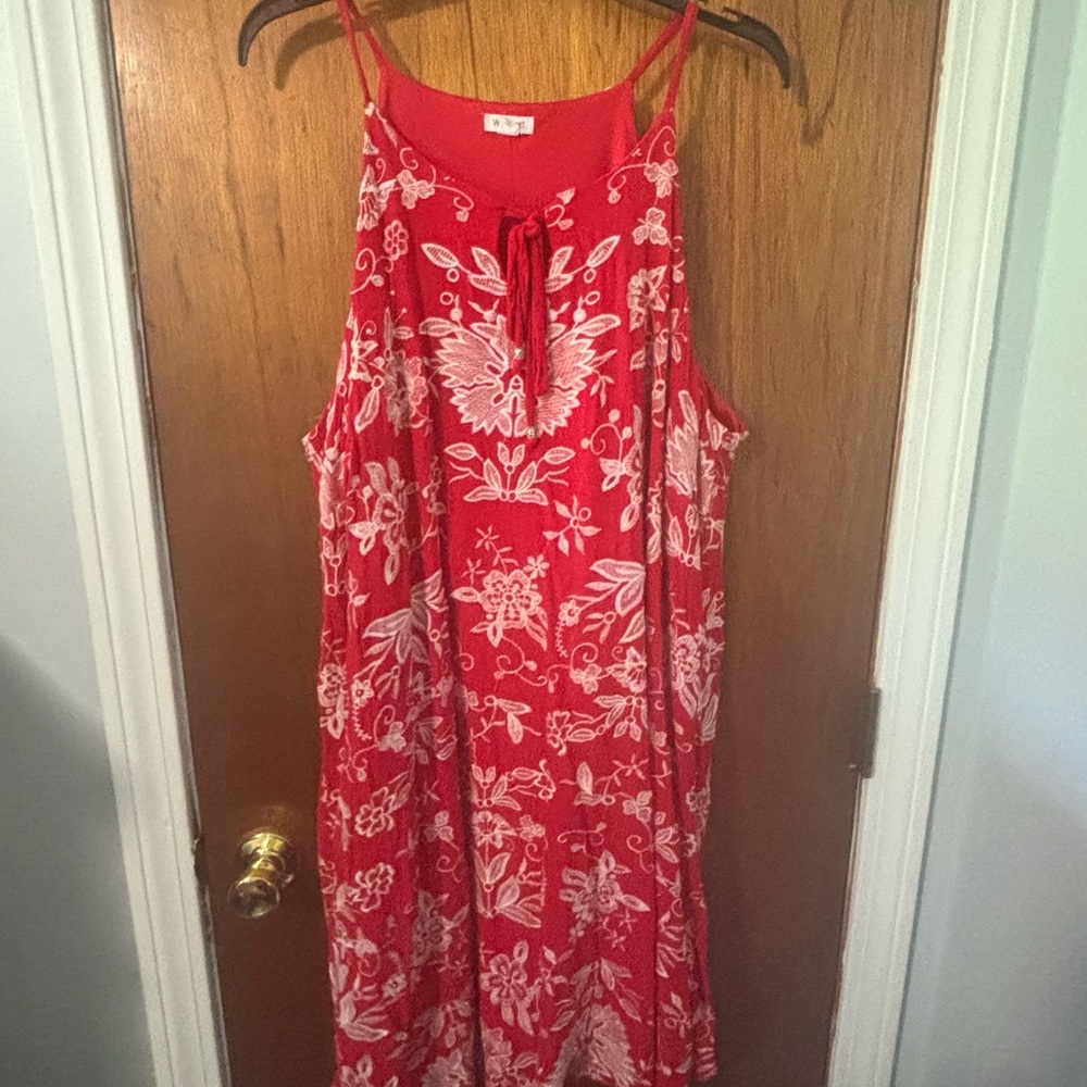 Westport Red and White Floral Embroidered Midi Dress